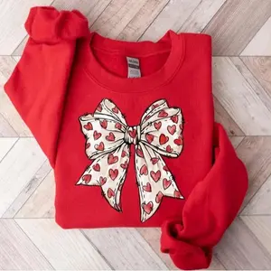 Coquette Valentine’s Day Heart Bow Sweatshirt – retro Valentine shirt with cute bow design, perfect girly gift and sweet outfit for the holiday. - LORA ATCHER