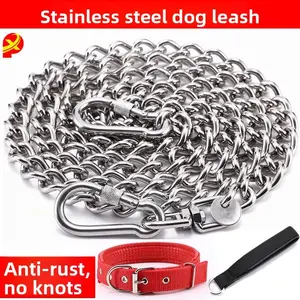 Stainless Steel Dog Leash Outdoor, No Knots, Durable, Rotating Hook, Suitable for Small Medium Dogs, Metal Anti-Chew Pet Running Leash