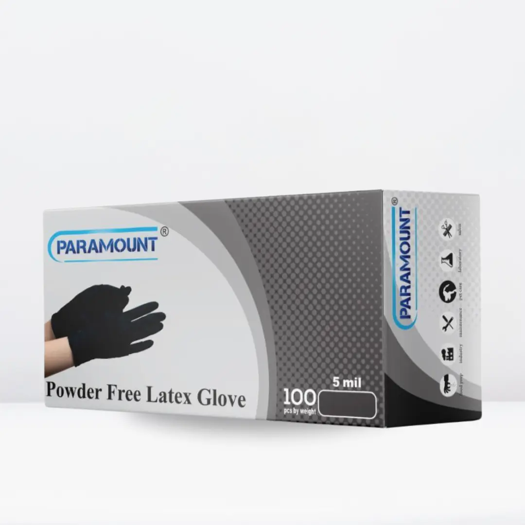 PARAMOUNT Black Latex Disposable Gloves 5mil Exam Gloves Powder Free Heavy Duty for Cleaning Medical Food Prep