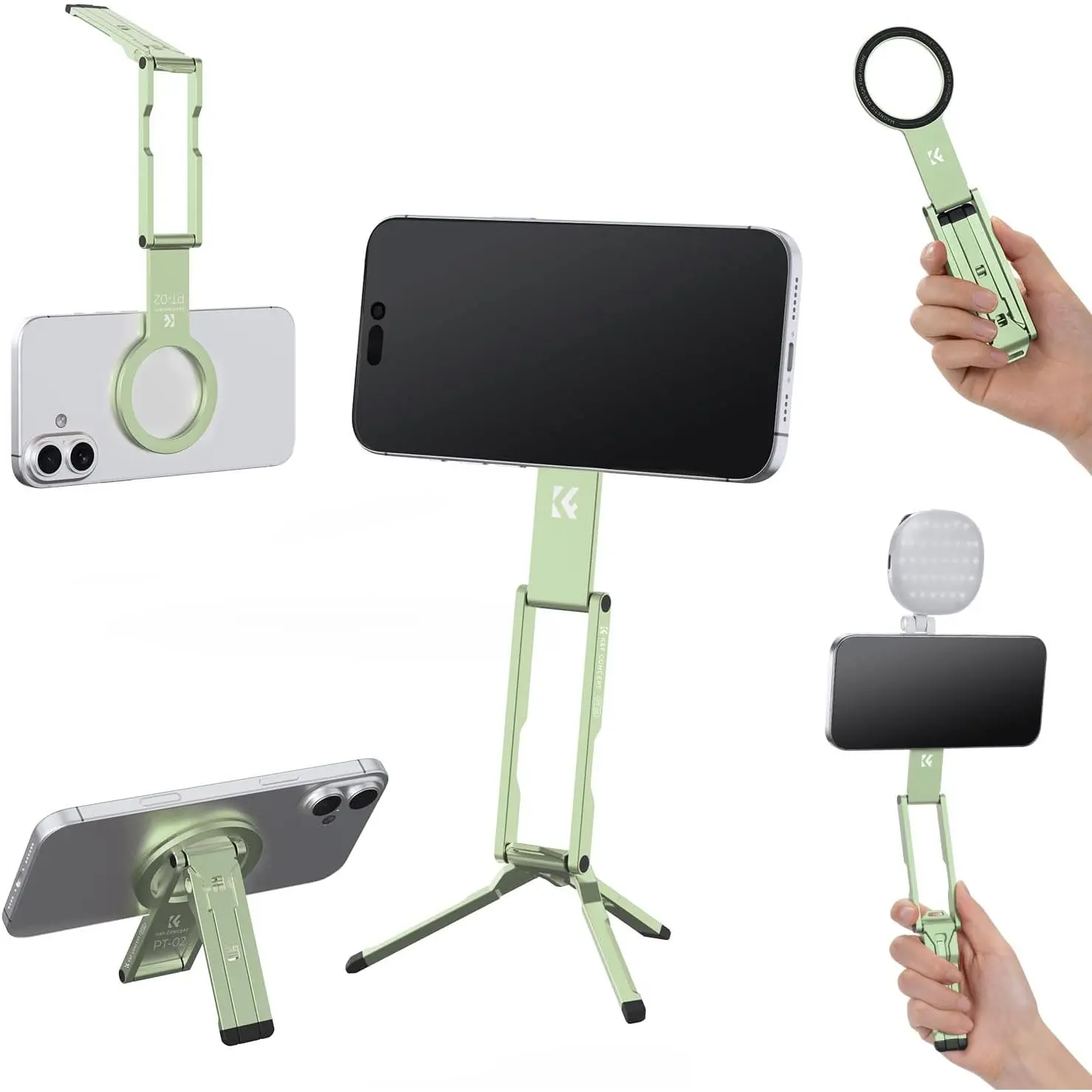 K&F CONCEPT 7mm Thin 59g Magnetic Phone Stand, Foldable Selfie Stick for iPhone, Dual-Sided Magnets Mini Tripod Pocket Cell Phone Stand with Hook, Compatible with iPhone 17-12 Series Android Phones