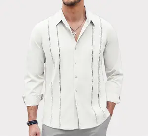 B Mens Cuban Guayabera Shirt Casual Button Down Shirts Long Sleeve Summer Beach Shirts Premium Rayon Fabric Breathable Soft Skin Friendly