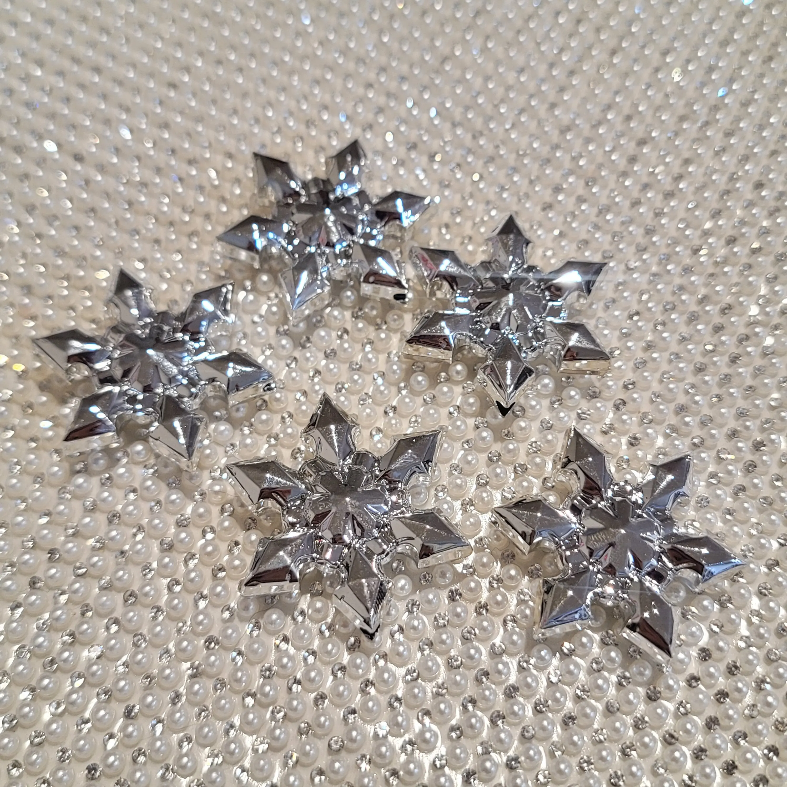 Silver Acrylic Snowflake Beads (36mm, 2.7mm, 5 Items) - Beading Making Supplies for Holiday Theme Beads Charms Accessories DIY Projects
