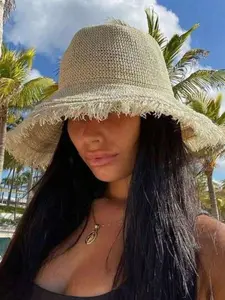 Cross-border raw edge knitted sun hat Japanese knitted large brim fisherman hat Korean style fashionable face-covering sun hat High Quality Hat Knit Hats