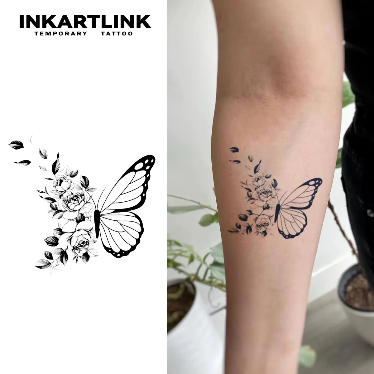 INKARTLINK 2-Piece Body Fake Tattoos, Long Lasting Floral and Butterfly Tattoo Art, Beauty Products Set, Temporary Tattoo