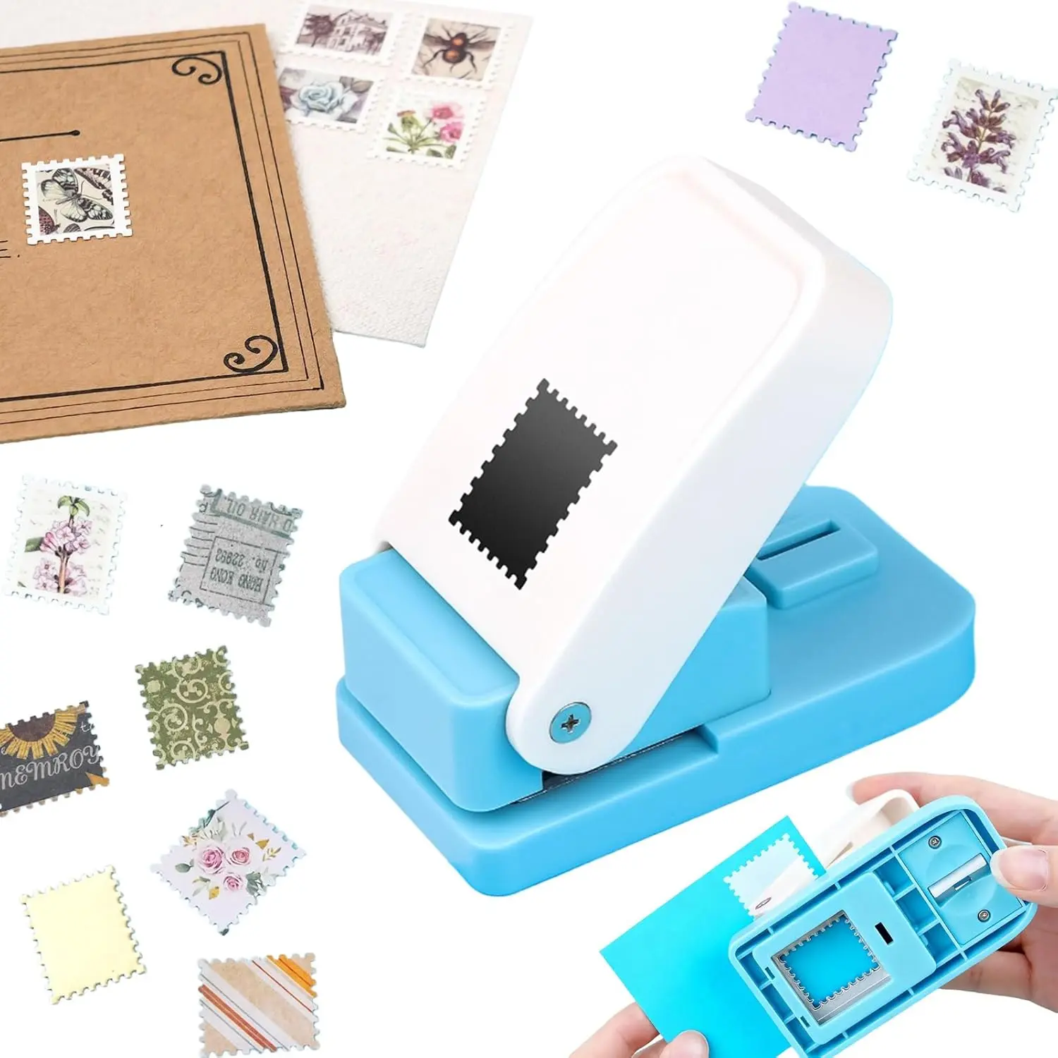 Stamp Punch, Stamp Puncher, 1X0.8inch RectangularPostage Stamps Punches, Stamps Shaped Paper Punch,Lever Paper Punches for Crafting,Craft Cutter Hole Puncherfor Scrapbooking Journaling Card Making