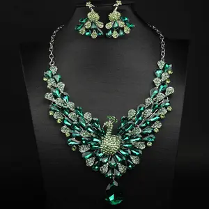 New 7-Color Ultra Flash Peacock Necklace and Earrings Set for Women, Elegant Party Accessory