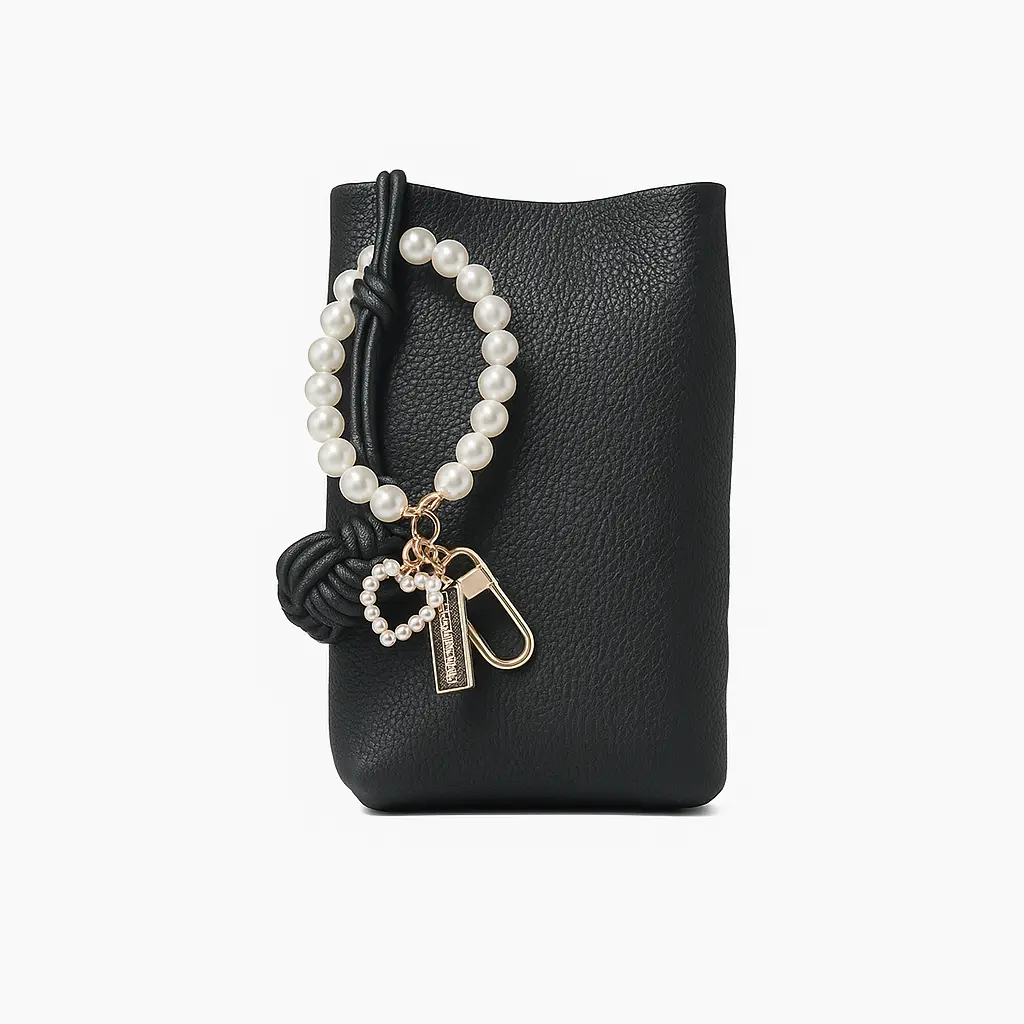 Beaded Pearl Heart Keychain Bracelet – Shell Pendant Car Keyring & Bag Charm Gift for Girls