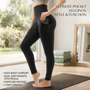 Women's High Waisted Leggings with Pockets - Full Length Capri Buttery Soft Stretchy Yoga Pants for Workout, Running, Fitness, Lounge, Comfortable Breathable Tummy Control Activewear