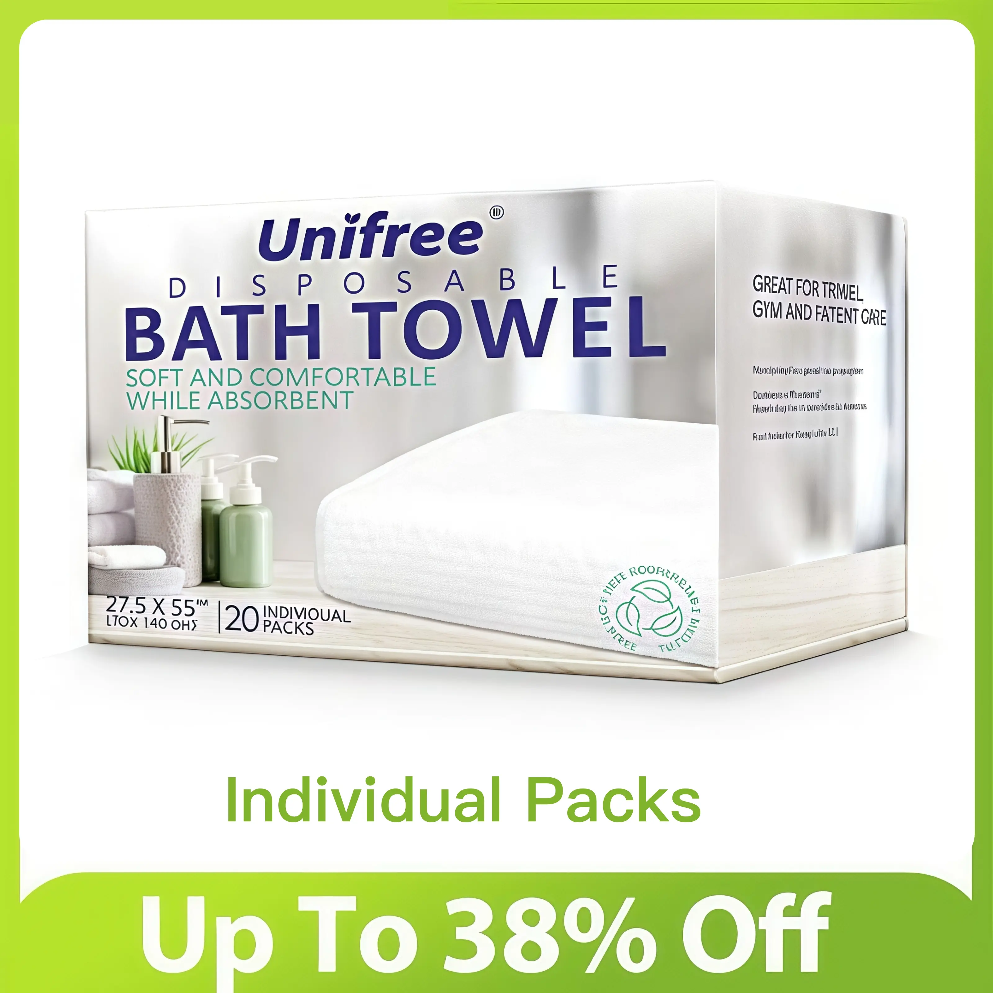 [Unifree] Disposable Bath Towels Camping Towel lGym Towel l Barber Towel 5-20 Count,Individually Packed, Large Size 27.5 by 55 inches(27.5“x55") Thick