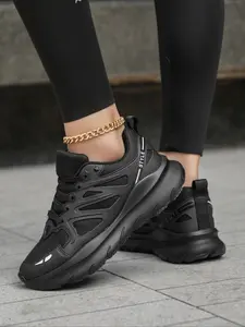 Women's Striped Mesh Breathable Thick Sole Sports Shoes, Lightweight Shock Absorbing Laces Running Shoes, Anti-Slip Soft Bottom Low Top Dad Sneakers, Workout Sneakers