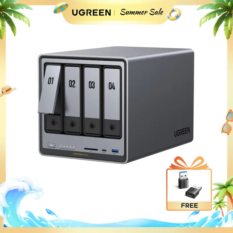 UGREEN NASync DXP4800 Pro 4-bay,Intel Core i3-1315U Processor CPU, 10GbE + 2.5GbE LAN, Dual M.2 NVMe SSD SlotsProcessor CPU, 10GbE + 2.5GbE LAN, Dual M.2 NVMe SSD Slots, （Drives Not Included）-Summer Sale