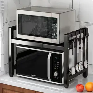 Expandable Microwave Oven Rack Kitchen Storage Shelf Multi-Functional Household Countertop Rice Cooker Oven Organizer Stand Adjustable Standing Shelf