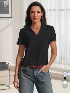 Women's Sporty Polo Shirt, Moisture-Wicking Breathable Comfort Short Sleeve Top, Ideal for Golf Baseball Tennis Activities, All Season Activewear