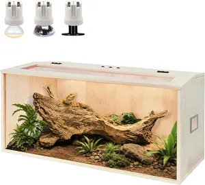 PROLEE Bearded Dragon Tank, 65 Gallons Wooden Reptile Terrarium and Lizard Tank, Tempered Glass Large Bearded Dragon Enclosure with Built-in Lamp Fixture (48X20X20inch)