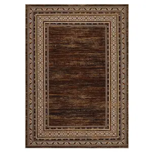 【Christmas Gift】9 x 12 ft Polyester Red Brown Rectangular Living Room Bedroom Dining Room Geometric Bordered Print Modern Machine Washable Area Rug