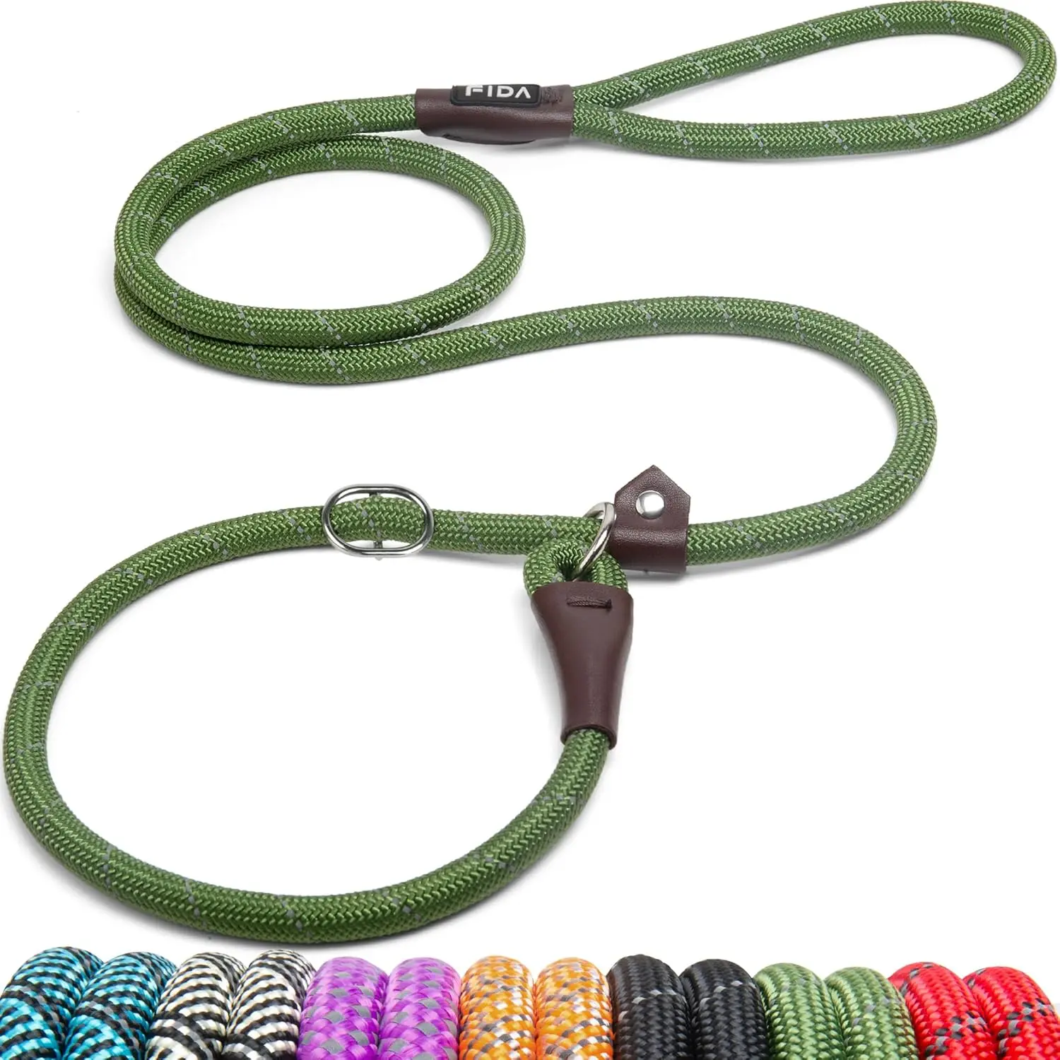Fida Dog Leash, 6FTx1/2"Slip Lead for Large & Medium Dogs, Trainer Recommended Anti-Pull Anti-Choke Training Leash, No Collar Needed & Easy to Control, Reflective Dog Leashes for Safe Night Walks