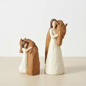 Polyresin Cute Girl Hugging Horse Figurine - Home Decor Ornament, Tabletop Display for Living Room, Artistic Gift for Animal Lovers