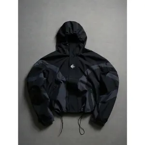 Men's Slim Fit Black Zip Up Hoodie Jacket, Modern Minimalist Urban Coat with Chest Logo, Soft Touch Fabric Casual Outerwear for Men, Perfect for Layering in Cool Weather, Stylish & Comfortable Daily Wear.