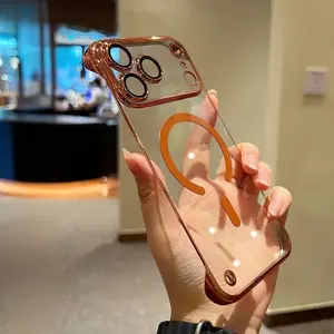 Ultra Thin Frameless PC Plating Clear Protective Smartphone Case Protector For iPhone 17 Pro Max Air 16 15 14 13 For Magsafe Wirelss Charge Protect Cover Casing Cellphone Shockproof Protective Cover Protection