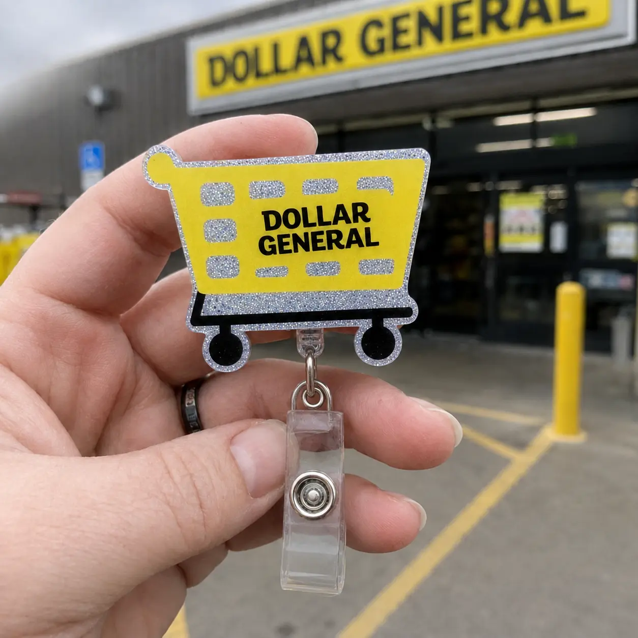 Dollar General Badge Reel - Funny Glossy Seal Cashier Badge Holder with Clip for Retail Grocery Store Employees (Office Identification Supplies), Badge Reels