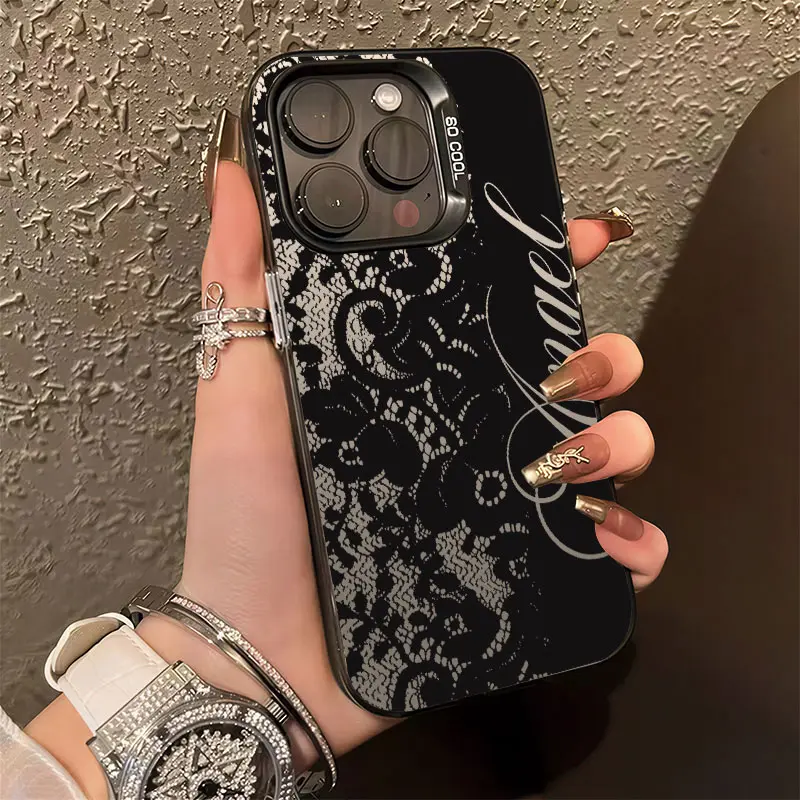 Black Lace Angel Phone Case， Mysterious Gothic Luxury Style for iPhone 17 16 15 14 13 12 11 Plus Pro Max， Ideal Birthday Gift.