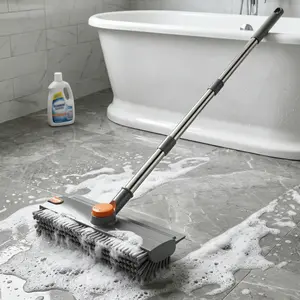Viral TikTok Cleaning Brush, 3 in 1 Floor Scrubber with Squeegee and Long Handle, Adjustable 16-52 Inch Shower Scrubber with Stiff Bristles, Deep Clean Tool for Bathroom, Tile, Grout, Kitchen, Garage, Patio, Must Have Cleaning Gadgets