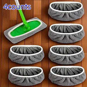 Reusable Mop Pads Set of 4, High Absorbency Washable Durable Cleaning Pads, Dry Wet Use, Ideal for Home & Office Floor Care, Flat Mop Pads