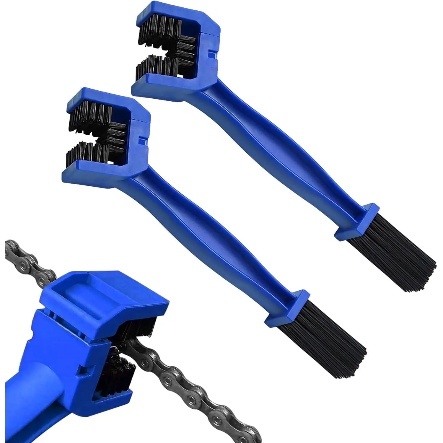 2PCS Bike or Motorcycle Chain Washer, Bicycle Cleaning Chain Double-Ended Brush, Black Durable Motor Chain Gears Cleaning Square Head Brushes, Universal Cleaning Tool (Blue/2PCS)