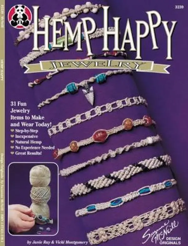 USED Book - Hemp Happy: 31 Fun Jewelry Items to Make and Wear Today! (Design Originals) Step-by-Step Knots and Beginner-Friendly Macrame Projects for Friendship Bracelets, Anklets, Necklaces, Chokers, and More by Janie Ray (Paperback) - english