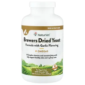 NaturVet Brewers Dried Yeast + Omegas, For Dogs and Cats, 1,000 Chewable Tabs, 17.6 oz (500 g)