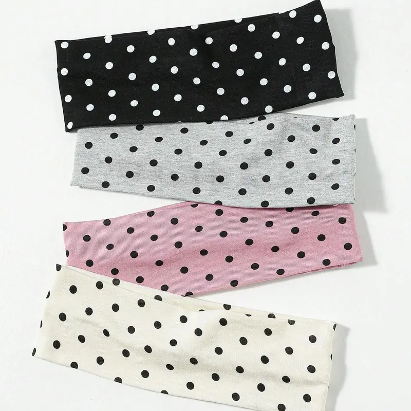 4pcs Women's Polka Dot & Solid Color Wide Stretch Headband, Elastic, Headband Set For Spa, Makeup, Sports, Beach, Holiday, Fashion Headbands, Stretchy Headbands