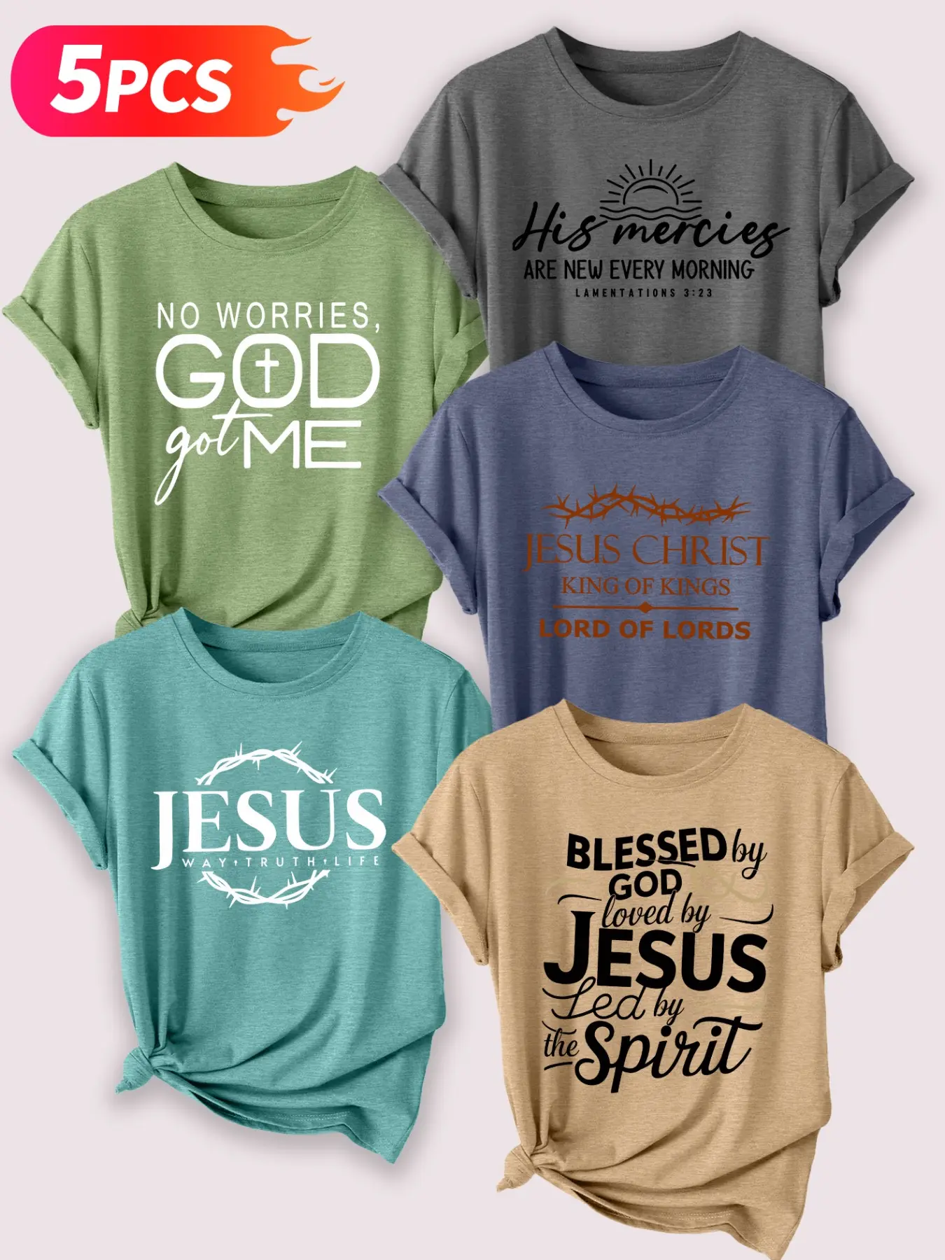Christian Faith Women's Casual Aesthetic Round Neck cotton T-Shirt Set, Best Selling Bible Verses & Jesus Print Short Sleeve Tops, Spring Summer Wear
