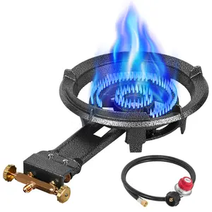 Frizi 90,000 BTU Single Propane Burner Stove, 13'' Cast Iron Portable Outdoor Burner with 0-20 PSI Adjustable Regulator and 4 ft Hose, Perfect for Outdoor Cooking gas hose