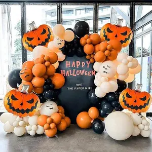 Halloween Balloon Garland Arch Kit with Pumpkin Balloons Orange Sand White Black Balloon 146 Pcs for Kids Party Birthday Halloween Party Decorations
