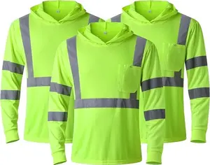 3 pack High Visibility Safety Shirts for Men with Hood Reflective Long Sleeve (safety yellow, safety orange and black)