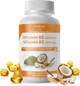 2-in-1 Vegan vitamina d3 con k2, Coconut Oil Softgels, for Bone Health & Immune Support, Enhanced Absorption, Non-GMO, Easy to Swallow, 300 Count