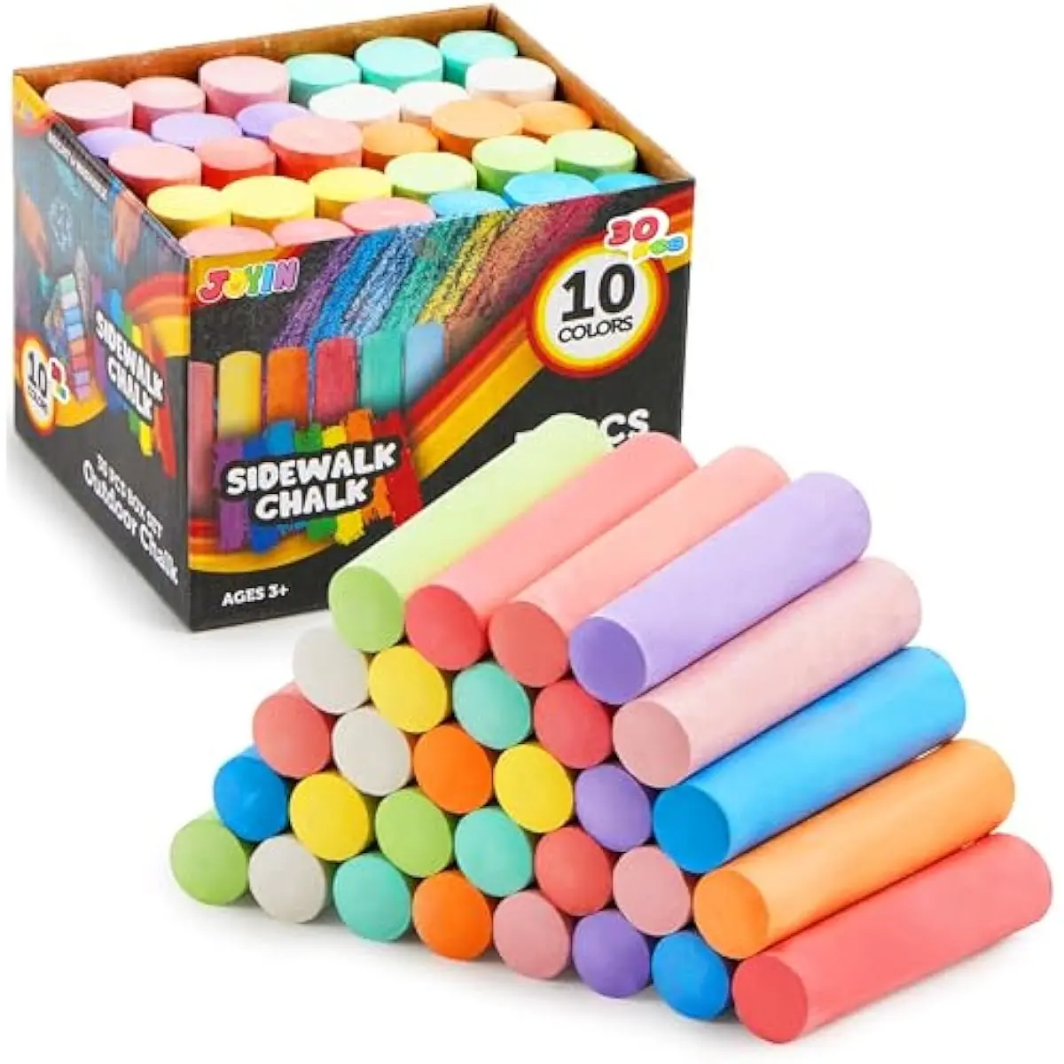 30 PCS Sidewalk Chalks for Kids, 10 Colors, Non-toxic Jumbo Washable Colored Chalk for Toddlers 1-3, School Supplies, Classroom Must Haves, Gift for Kids