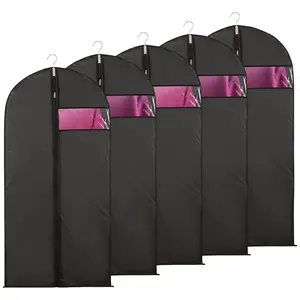 5pcs Suit Dust Cover Bag With Window, Durable Hanging Clothes Storage Bags For Shirt, Suit, Dress, Coat, Portable Garment Protect Bags, Household Storage Organizer For Bedroom, Closet, Wardrobe, Home, Dorm