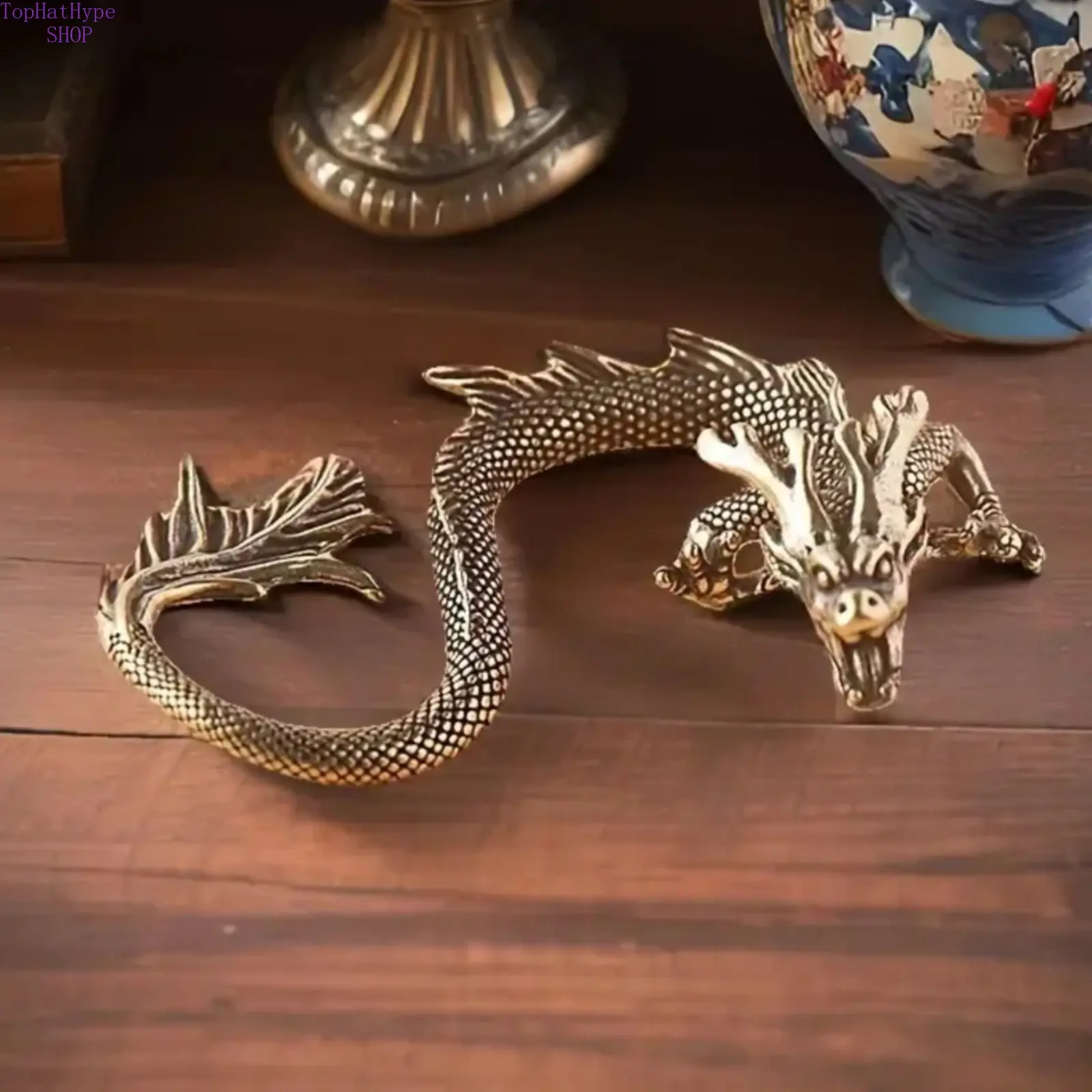 Solid Brass Dragon Figurine, Metal Dragon Desktop Ornament, Modern Trendy Mini Dragon Decor for Living Room, Office, Bookshelf & Tabletop Display, Handcrafted Lucky Feng Shui Art Collectible for Home & Workspace Stylish Decoration
