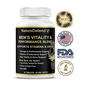 NatureDefend Men's Vitality & Performance Blend - Supports Stamina & Drive with Tribulus, Longjack, Maca & Ginseng - Non-GMO, Gluten-Free, Sugar-Free - 60 Tablets - Supplement