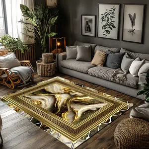 Gold Marble Greek Key Crystal Velvet Area Rug Non‑Slip Kids Room Rug#GreekKeyMarbleRug #KidsRoomDecor #GoldMarbleRug #LuxuryBorderCarpet #CrystalVelvetRug