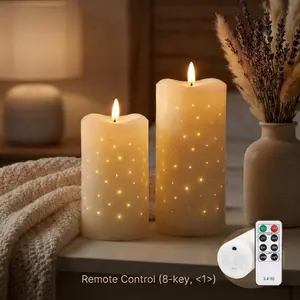 Flameless candle with remote control, real wax paraffin material, realistic wick, dynamic flicker light, battery-powered, fiber optic twinkle and flashing,set up, home decor,ornaments,decoration