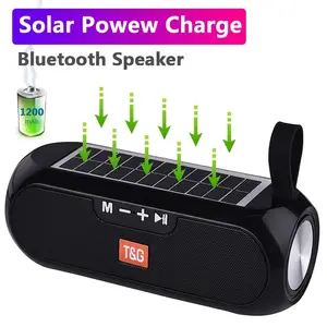 T&G Portable Compact Solar Powered Wireless Speaker, Multifunctional Outdoor Speaker, Rechargeable Bluetooth-compatible Stereo Speaker with FM Radio, USB Charging for Home, Office, Outdoor, Smartphone