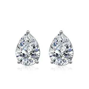 Synthetic Moissanite Pear Cut Water Drop Silver Earrings Women's Colored Yellow Powder Zircon Jewel Earrings