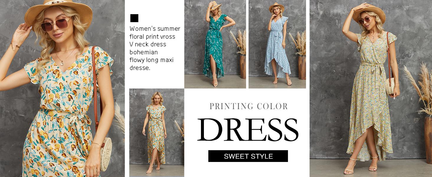 GRECERELLE Women's Spring Summer 2026 Boho Floral Print V-Neck Faux Wrap Maxi Dress for Wedding Guest Graduation Party GRECERELLE Women's Spring Summer 2026 Boho Floral Print V-Neck Faux Wrap Maxi Dress for Wedding Guest Graduation Party