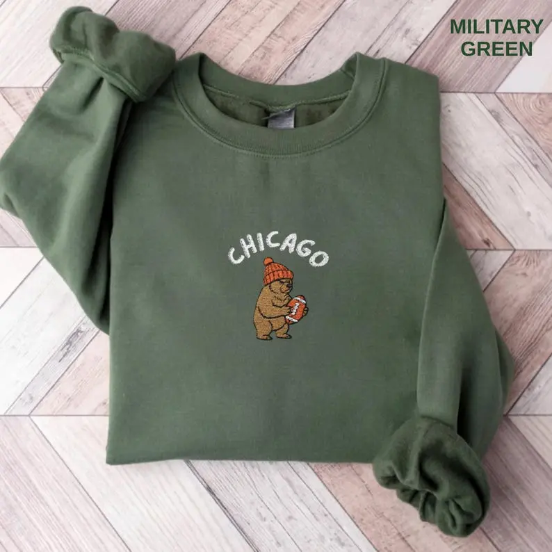[Made in US] Embroidered Football Sweatshirt, Game Day Bear Crewneck, Football Fan Sports Gift, Unisex Sweater For Men, Women