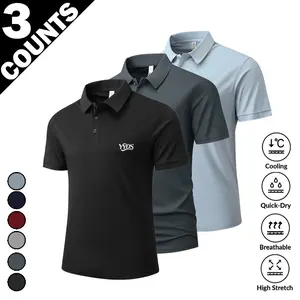 Men's 3-Pack Short-Sleeve Polo Shirts, High-Quality Breathable Moisture-Wicking Cooling Fabric, Exquisite Hemming, Simple High-End Design, Suitable for Casual & Formal Scenarios, Beige Plain Stylish Tops, Shortsleeve, Breathable Polo Shirts