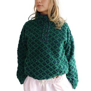 Songling Women's Plaid Fleece Sweatshirt Long-Sleeve High-Neck Fleece Sherpa Hooded Jacket Winter Plaid Pullover Features Pocket Design  Casual Womenswear