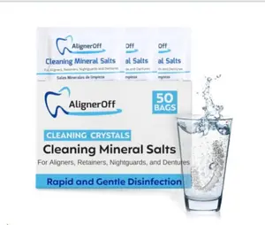 AlignerOff Cleaning Mineral Salts Cleaner Crystals for Aligners Retainers Nightguards & Dentures Removes Stains Plaque Odors Daily Safe Formula Oral Care