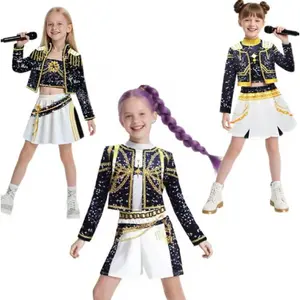 Stage Costume Cosplay Black Costume Girl Uniform Halloween Party Cosplay Printed Costume Set